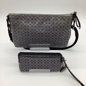 241. Coach 2pc Black & Gray Cloth Logo Set Purse EUC / NWT